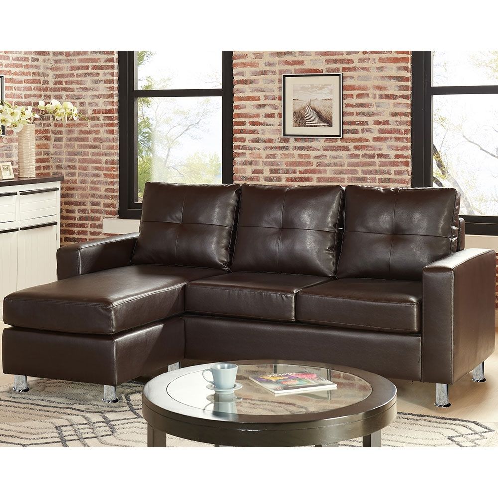 Corner Sofa Couch with Chaise - Brown