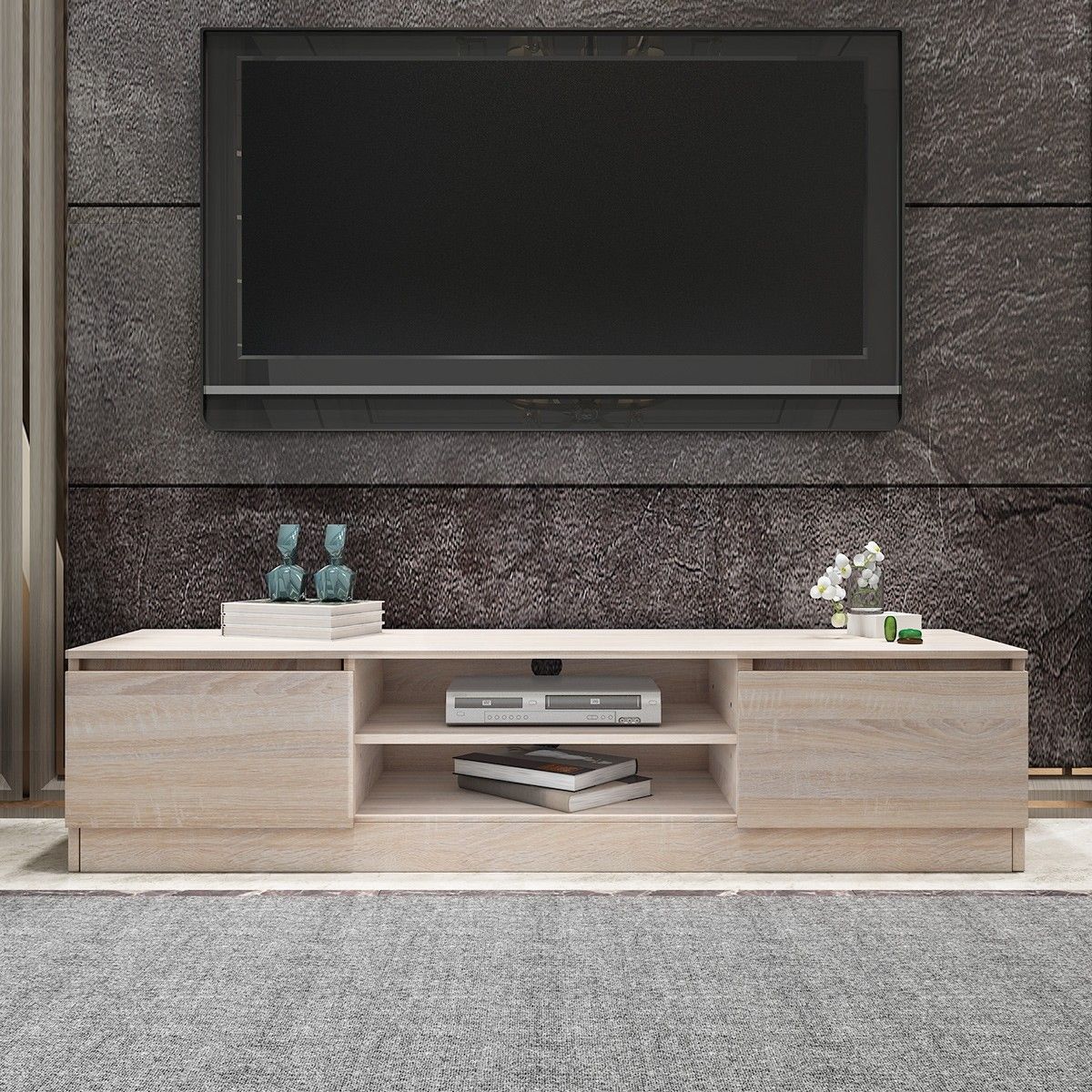 TV Stand Entertainment Unit 2 Doors Wooden Storage Cabinet Furniture - Oak