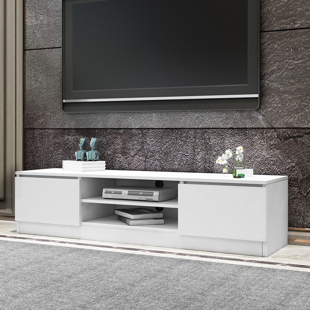 TV Stand Entertainment Unit 2 Doors Wooden Storage Cabinet Furniture
