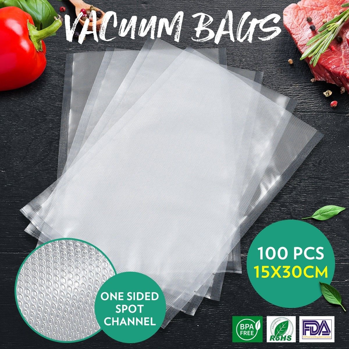 100PCS Vacuum Sealer Bags Embossed Pre-cut Food Saver Bags BPA Free 15x30CM