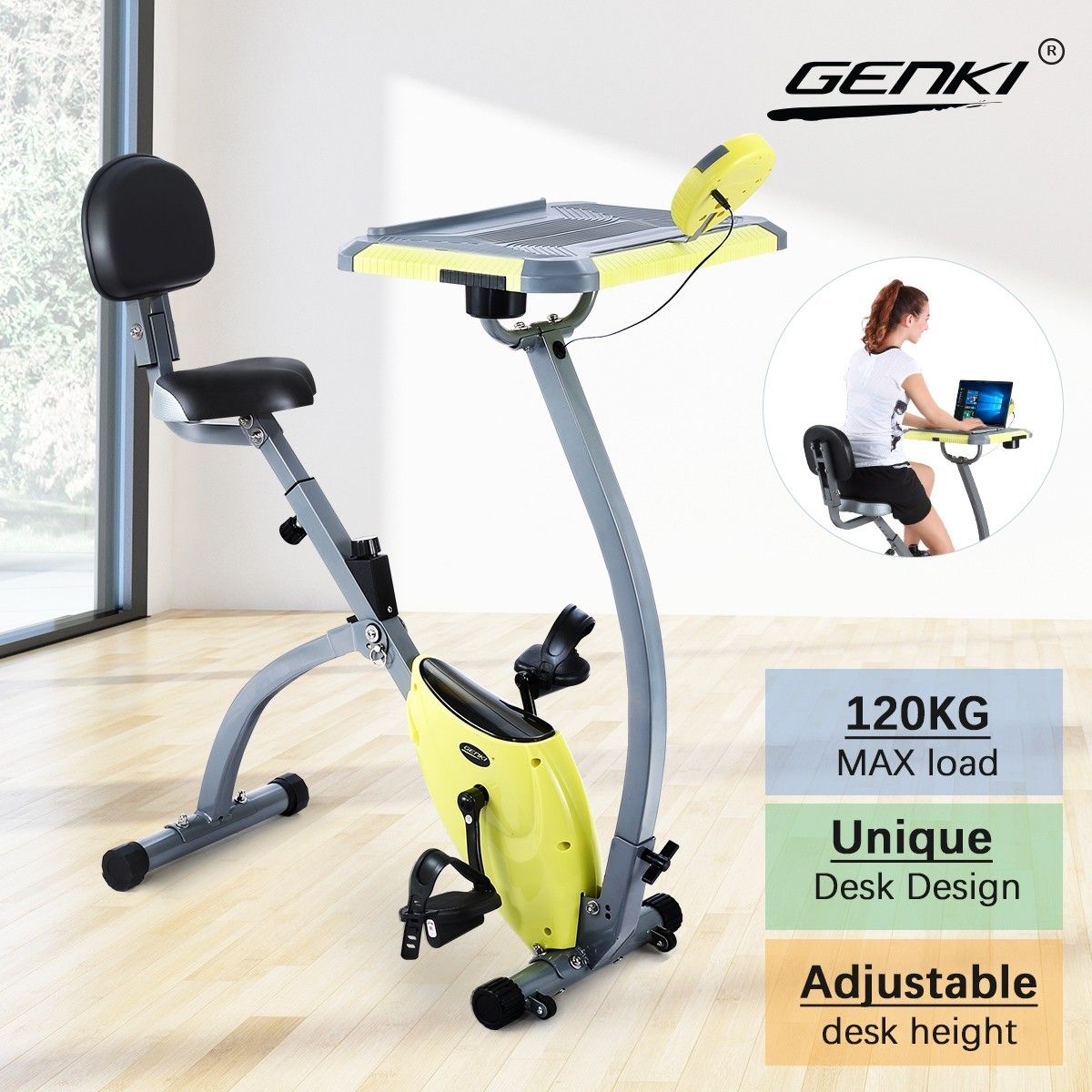 Genki Upright Desk Exercise Bike Folding Bicycle Cycling Home