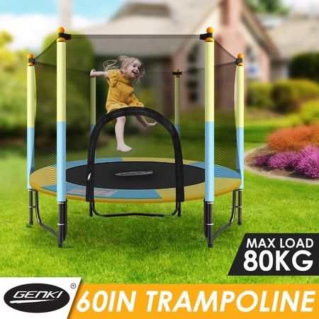 Genki 60" Round Kids Trampoline Indoor Outdoor Rebounder w/Safety Enclosure Net