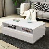 New Modern Coffee Table 4 Drawer Storage Shelf High Gloss Furniture Wood White