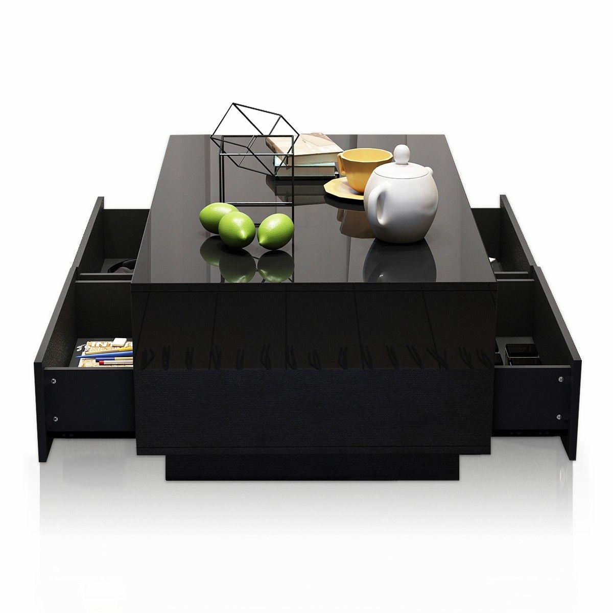 New Modern Coffee Table 4 Drawer Storage Shelf High Gloss Furniture