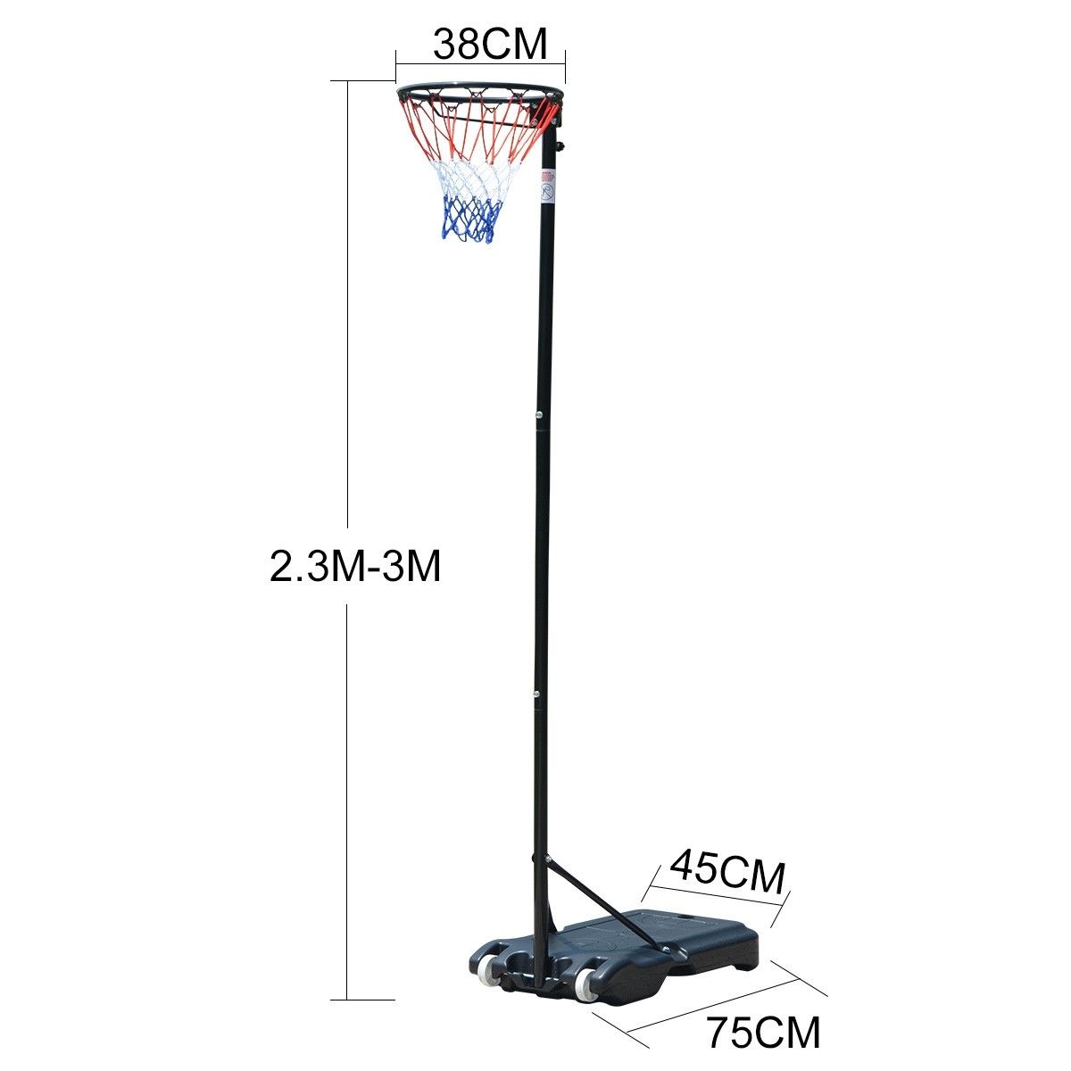 Genki 2.33m Adult Portable Basketball Hoop Stand Adjustable Height Net