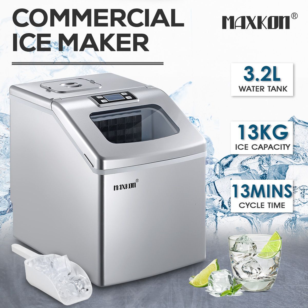 Maxkon 3.2L Portable Ice Cube Maker Machine Home Commercial Fast