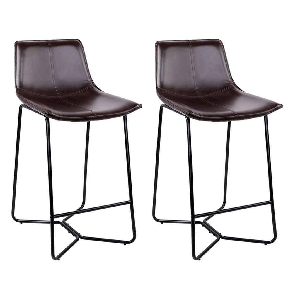 Artiss Set of 2 PU Leather Metal Bar Stools - Brown and Black