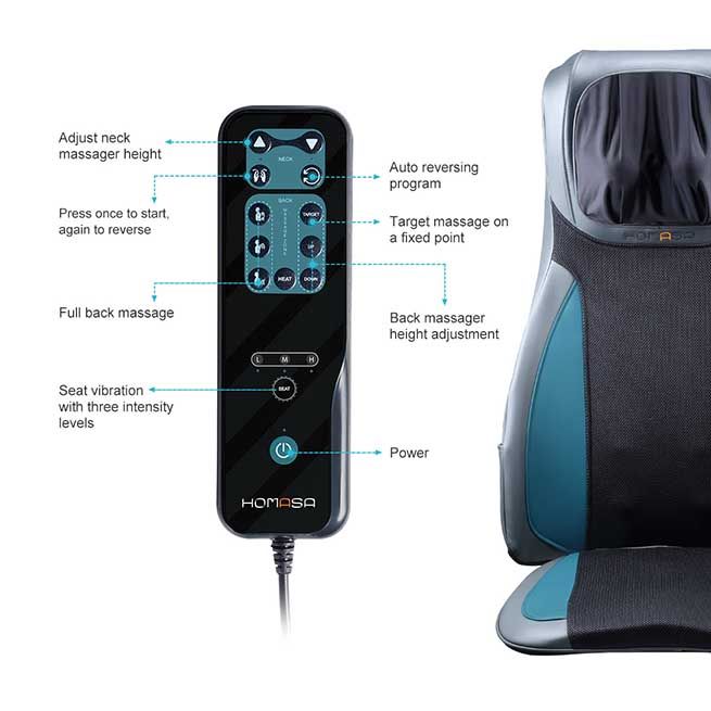 Full Body Neck Back Massager Shiatsu Massage Chair Car Seat Cushion - Blue