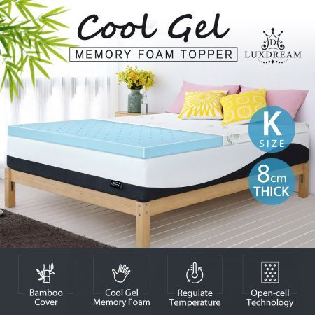 Cool Gel Topper Memory Foam Mattress Topper 8cm King Bedding W/ Bamboo Cover