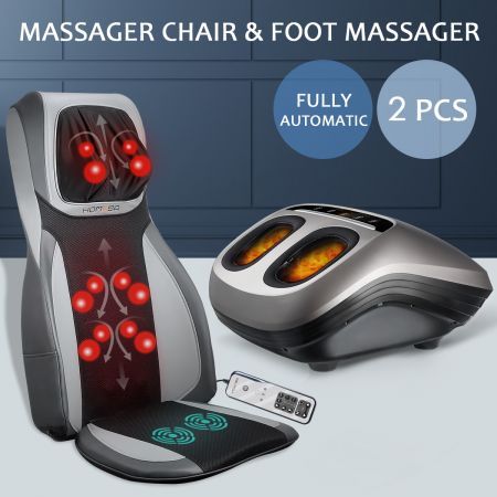 Electric Full Body Massager Massage Chair Cushion Grey & Foot Massager With Heat 2 Pcs