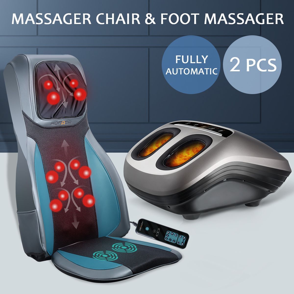 Electric Full Body Massager Massage Chair Cushion Blue And Foot Massager With Heat 2 Pcs 4805