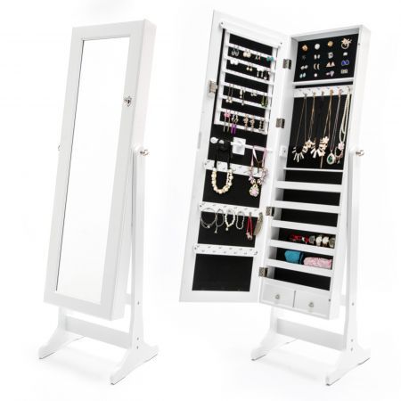 Mirror Jewellery Cabinet 2x Drawer Lowe, Jewellery Cabinet Mirror White