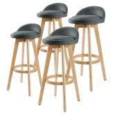 4X Oak Wood Bar Stool Dining Chair Fabric LEILA 72cm GREY