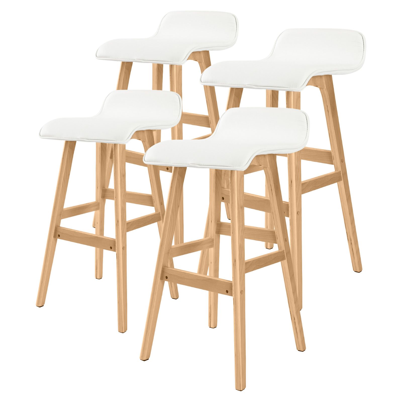 4X Oak Wood Bar Stool Dining Chair Leather SOPHIA 74cm WHITE