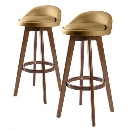 2X Oak Wood Bar Stool Dining Chair Leather LEILA 72cm COFFEE BROWN