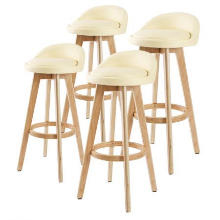 4X Oak Wood Bar Stool Dining Chair Leather LEILA 72cm CREAM