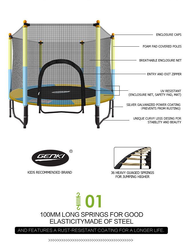 Genki 60" Round Kids Trampoline Indoor Outdoor Rebounder w/Safety