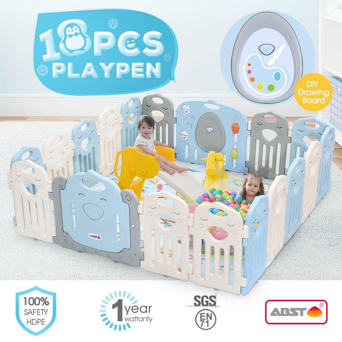 ABST 18 Panels Baby Playpen Interactive Kids Safety Gates W/Lock Door  Game Board Crazy Sales