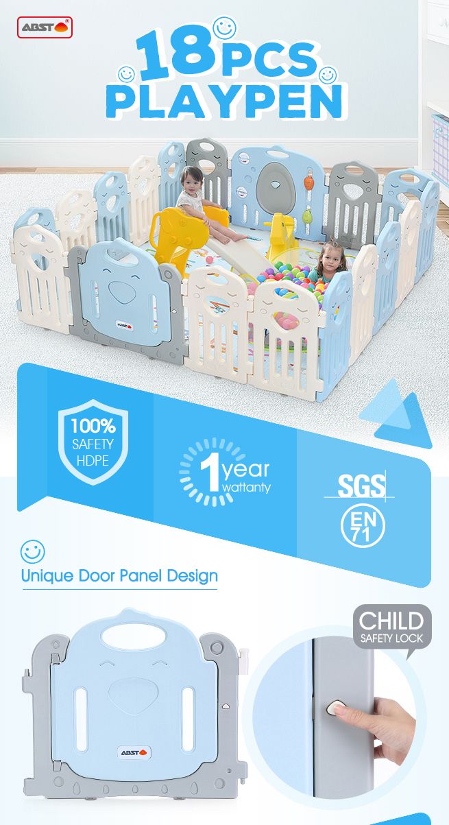 ABST 18 Panels Baby Playpen Interactive Kids Safety Gates W/Lock Door