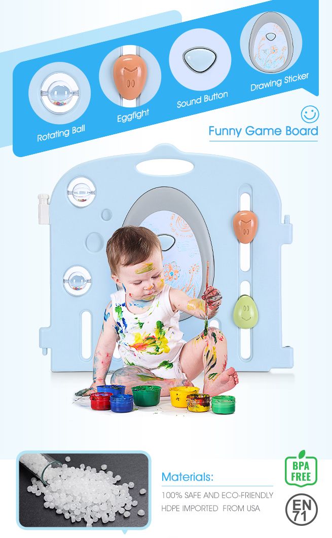 ABST 18 Panels Baby Playpen Interactive Kids Safety Gates W/Lock Door