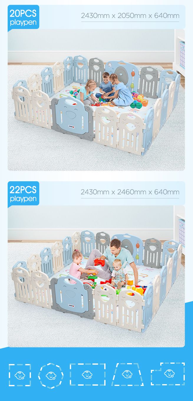 ABST 18 Panels Baby Playpen Interactive Kids Safety Gates W/Lock Door