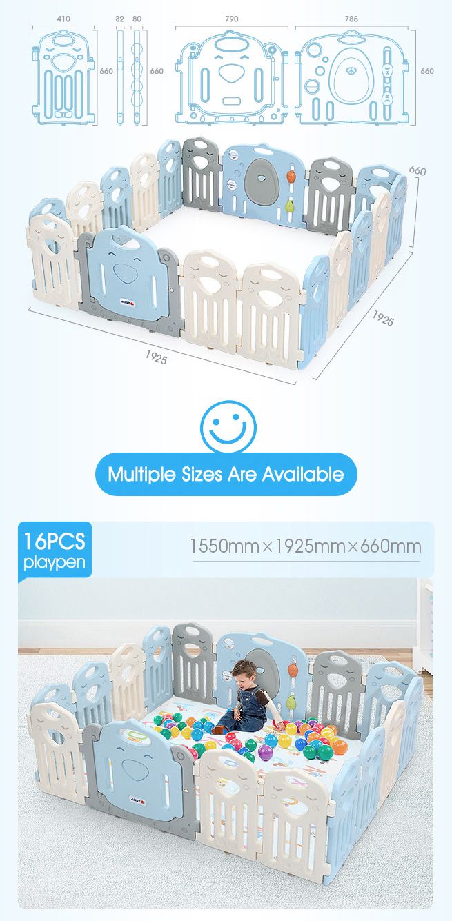 ABST 18 Panels Baby Playpen Interactive Kids Safety Gates W/Lock Door