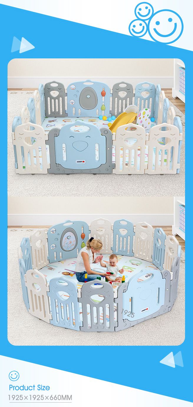 ABST 18 Panels Baby Playpen Interactive Kids Safety Gates W/Lock Door