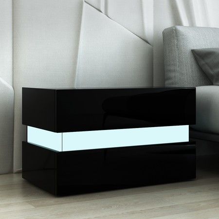 Bedside Table 2 Drawer Side Nightstand High Gloss Modern Bedroom Cabinet Black