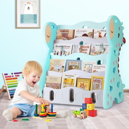 Kids Bookshelf Children Bookcase Magazine Rack Display Shelf Book Organiser - Blue