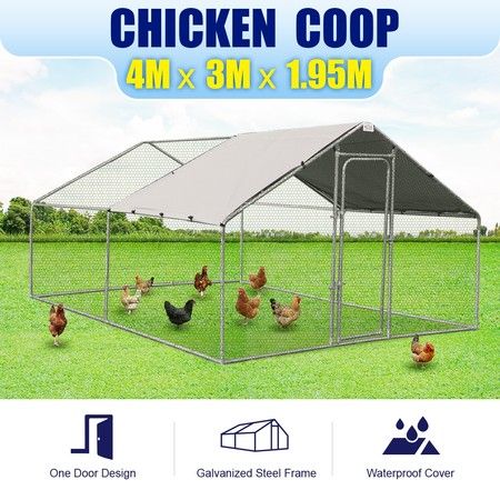 Walk In Steel Chicken Coop Run Enclosure Rabbit Hutch Outdoor Duck Hen House 4x3m