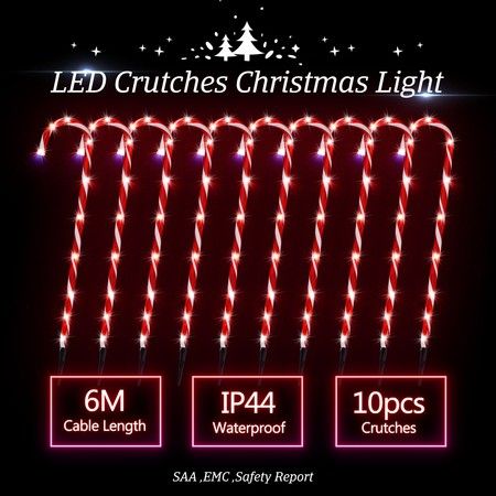 10 LED Christmas Candy Cane String Lights - White & Twinkling