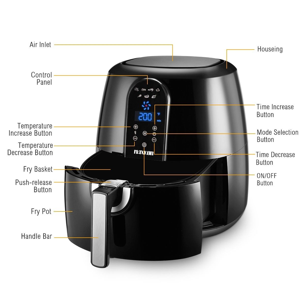 Maxkon New 7L Air Fryer Health Cooker Low Oil Rapid Deep Frying LCD ...