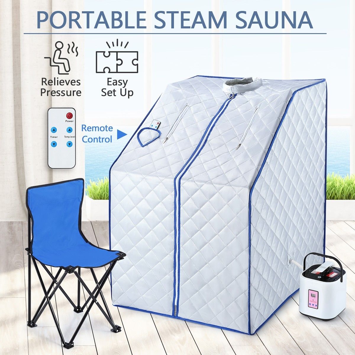 Portable Steam Sauna Full Body Spa Kit 1000W Steamer W/Foldable Chair ...