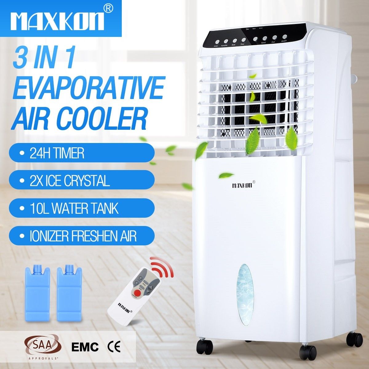 10L Evaporative Air Cooler Fan Ionizer/Humidifier Remote Control Conditioner