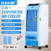 MAXKON 7L Evaporative Air Cooler Quiet Fan Ionizer Button 3 Modes W/Remote Control Blue