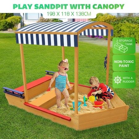 Wood Play and Store Sandbox Nolonger Sand Box,Kids Wooden Sandbox with Bench Seats & Storage Boxes,Children Outdoor Playset for Backyard Home Lawn Garden Beach 