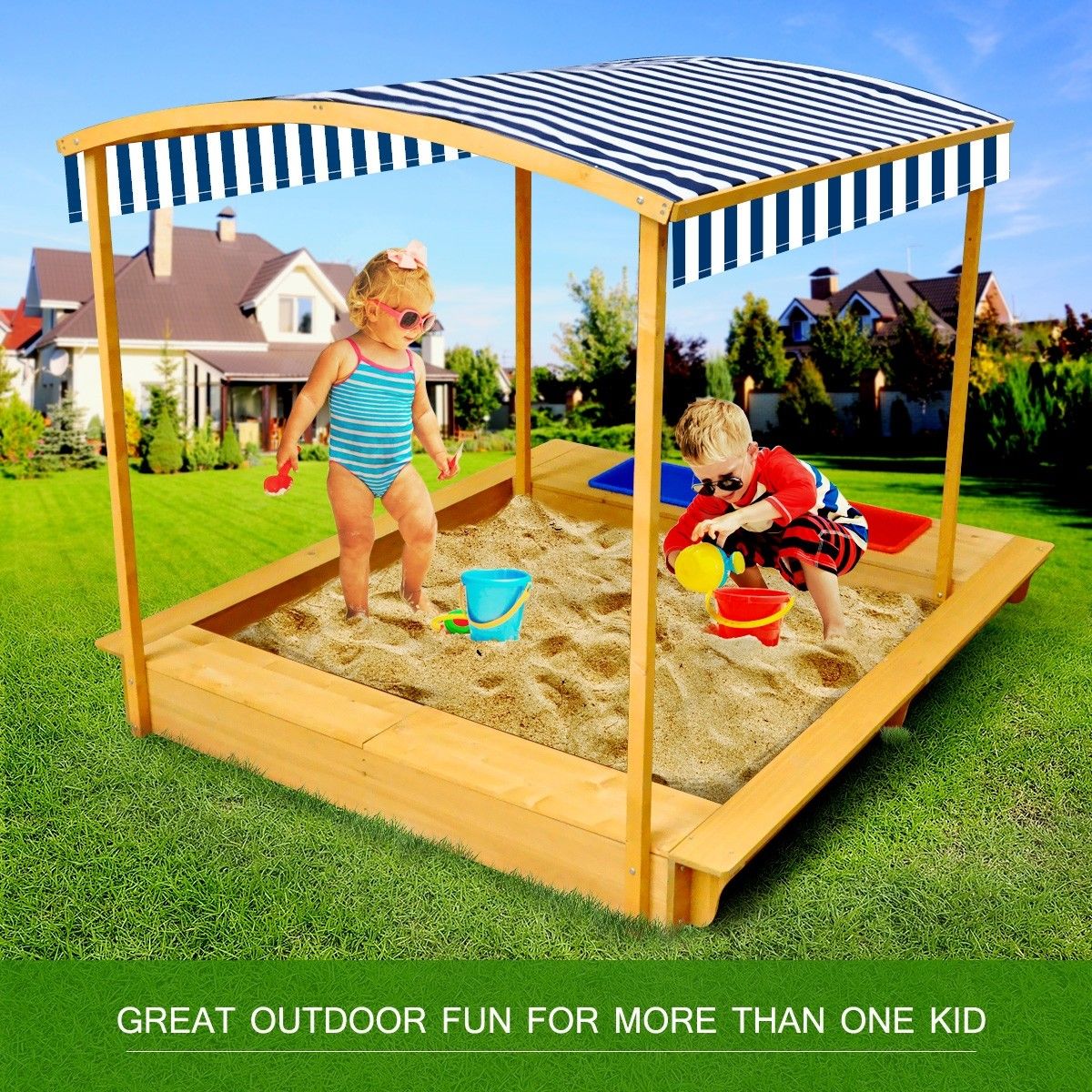 Extra Large Kids Sandbox Wooden Sandpit Outdoor Children Play Set Toy w