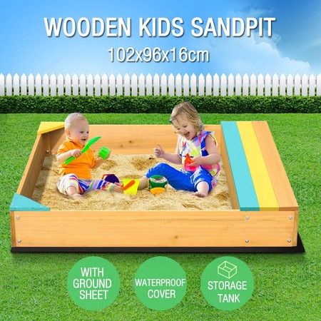 Kids Sand Pit Outdoor Play Set Sandbox Wooden Sandpit Children Toy w/Cover