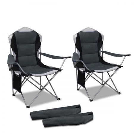 Set of 2 Portable Folding Camping Arm Chair - Grey