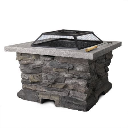 Outdoor Faux Stone Fire Pit Table, Premade Stone Fire Pits