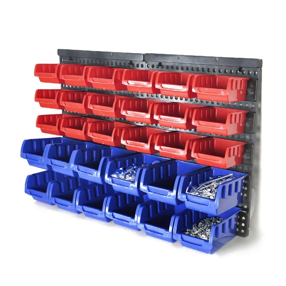 30 Tool Small Parts Storage Bins Wall Mounted Shelving Organiser Box Rack Garage