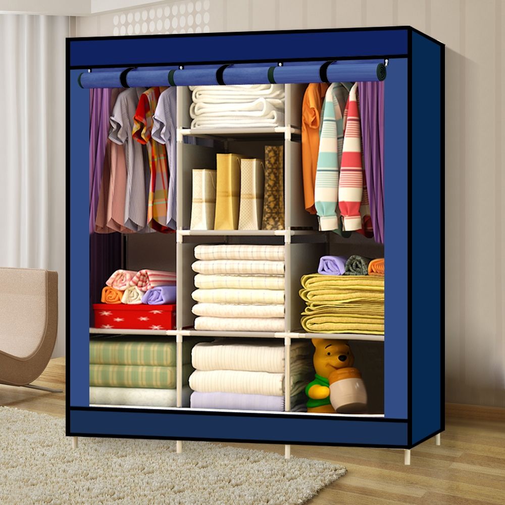 Large Portable Clothes Storage Organizer with Shelves - Navy Blue