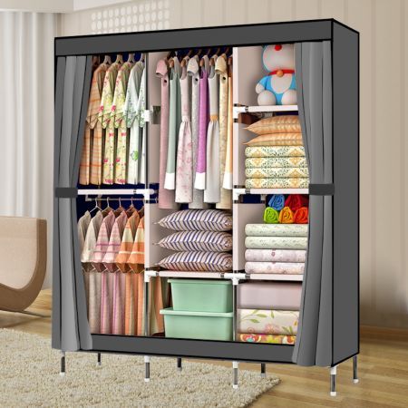 Large Portable Clothes Closet Canvas Wardrobe Grey Crazy Sales