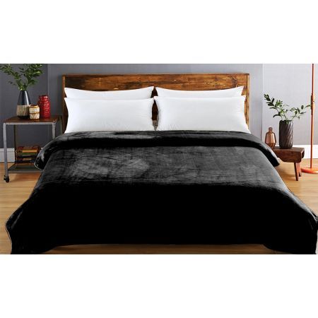 Heavy Mink Coral Fleece Blanket Queen Size - Black