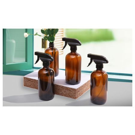 4pcs Amber Glass Spray Bottles Trigger Sprayer 500ML 4pcs Amber Glass Spray Bottles Trigger Sprayer 500ML