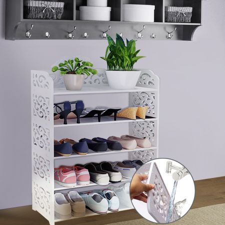 5 Tier Chic Hollow Out Shoe Rack 60cm Wide White Crazy Sales