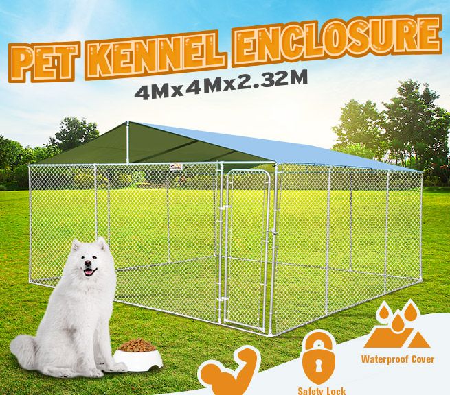 4mx4m Dog Kennel Run Puppy Pet Enclosure Playpen Animal Fencing Fence