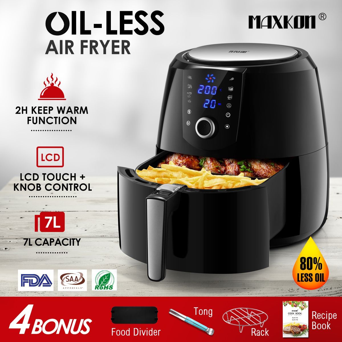 Maxkon New 7L Air Fryer LCD Health Cooker Low Oil Rapid Deep Frying ...