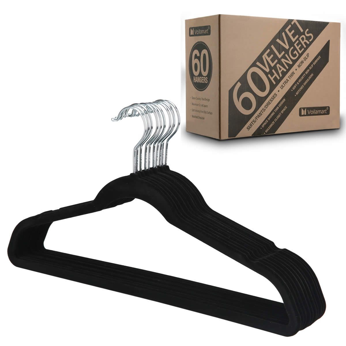 60PCS Non Slip Space Saving Flocked Velvet Clothes Coat Hangers Crazy