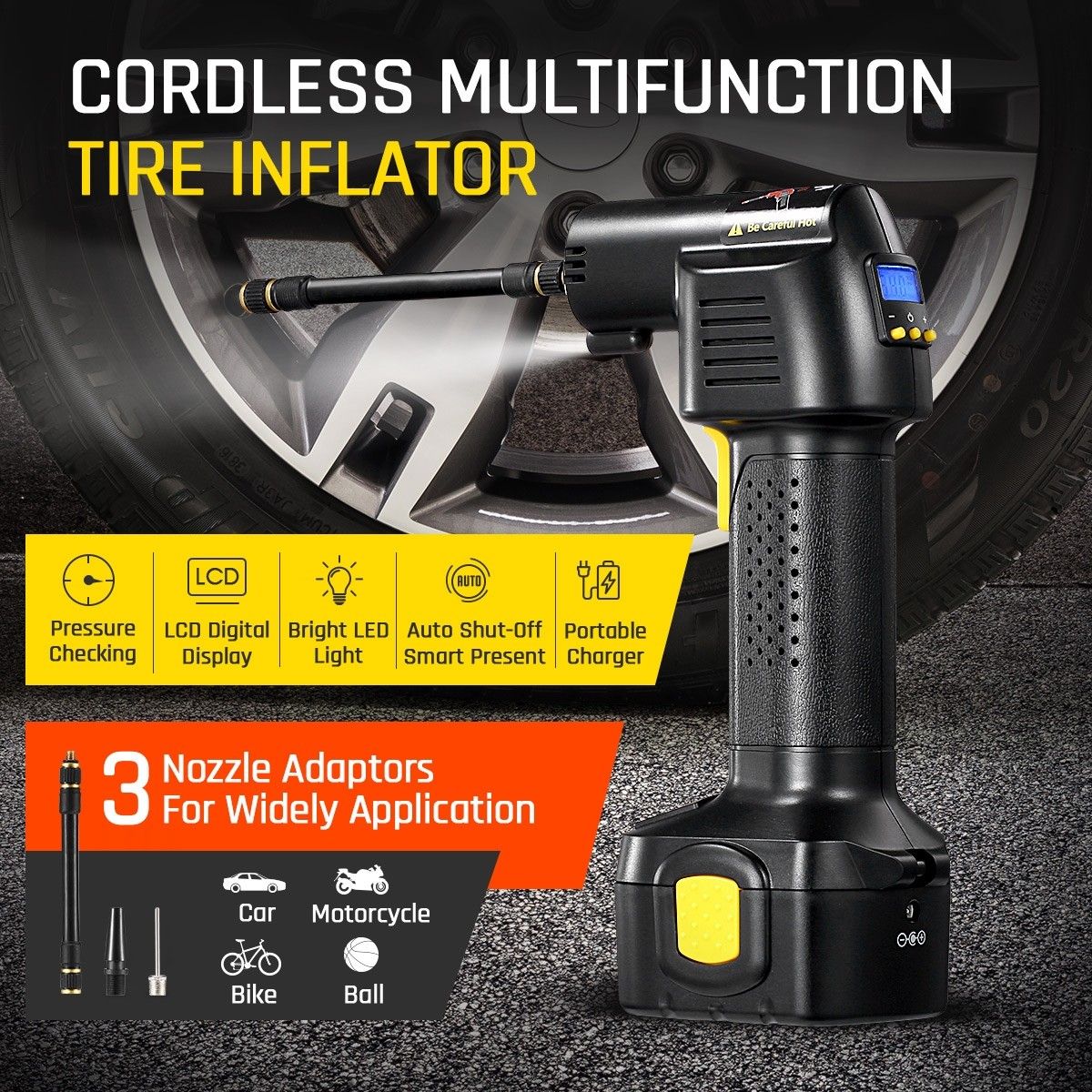 New Cordless Tyre Inflator Car Air Compressor Electric Tyre Pump W/ Digital LCD 12V